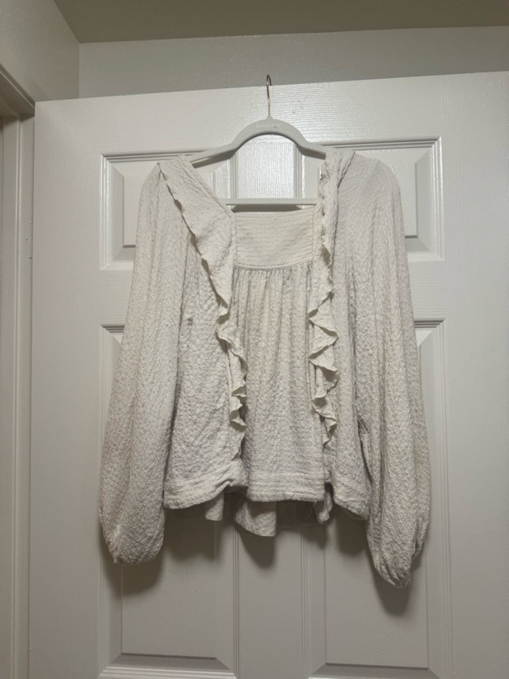 Free People Cream Bonny Blouse Square Neck Ruffle Front Top - Picture 5 of 9